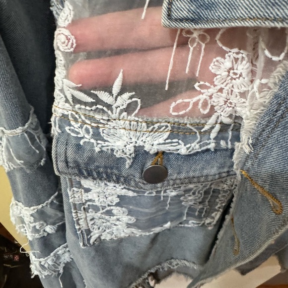 POL Women's Blue Denim Jacket with White Lace - Picture 3 of 9
